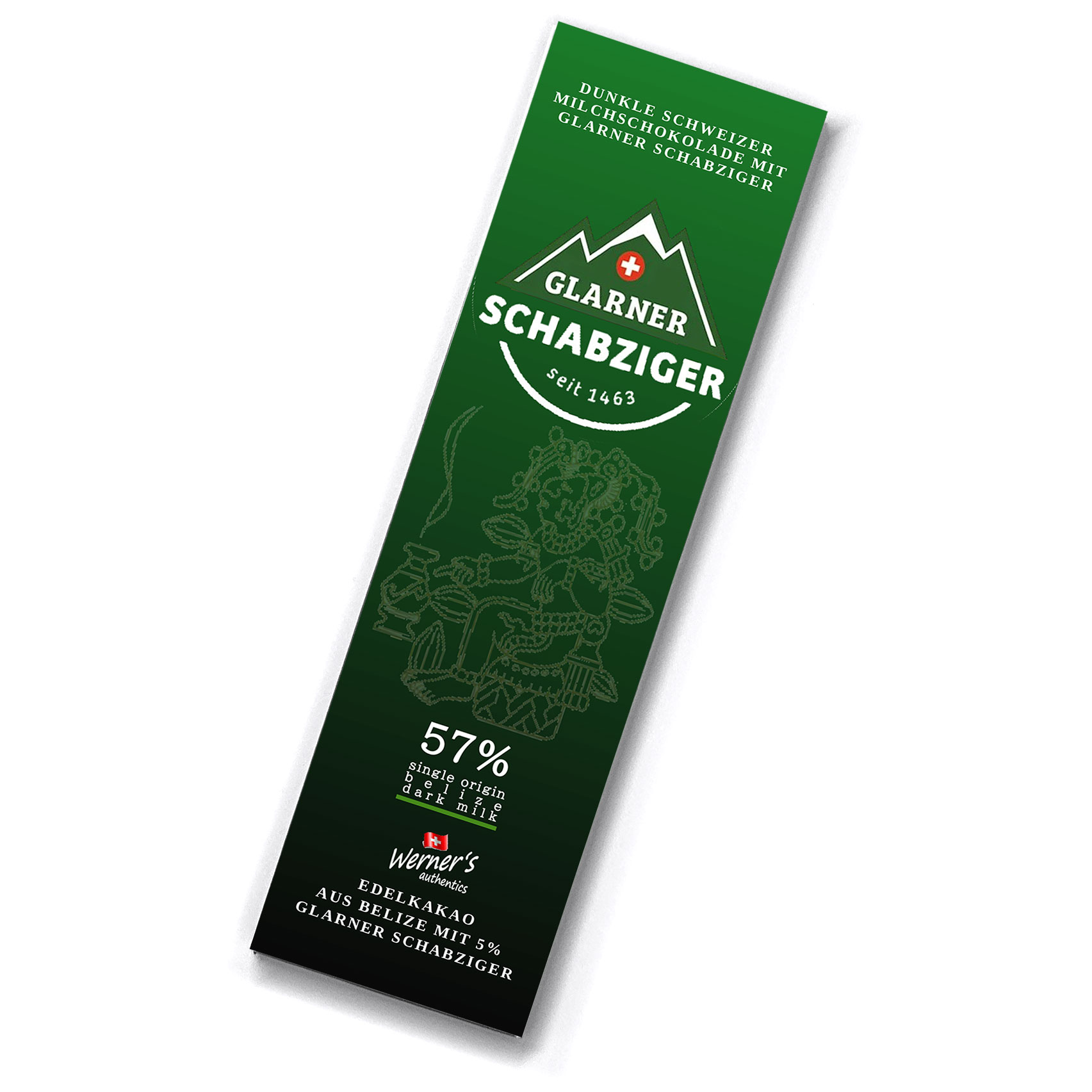 Schweizer Schokolade 57%, mit Glarner Schabziger Schweizer Schokolade 57%, mit Glarner Schabziger