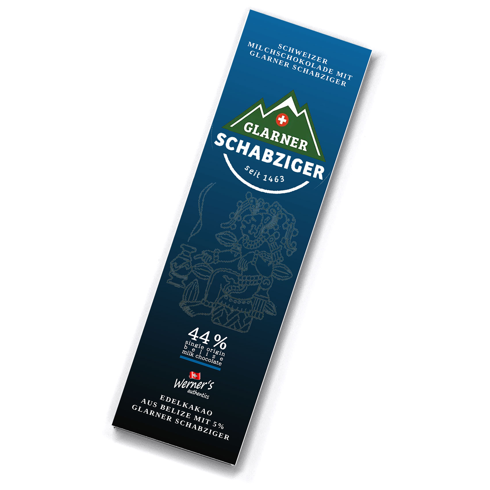 Schweizer Schokolade 44%, mit Glarner Schabziger Schweizer Schokolade 44%, mit Glarner Schabziger